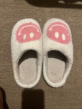 Cozy Pink Smiley Slip-On Slippers